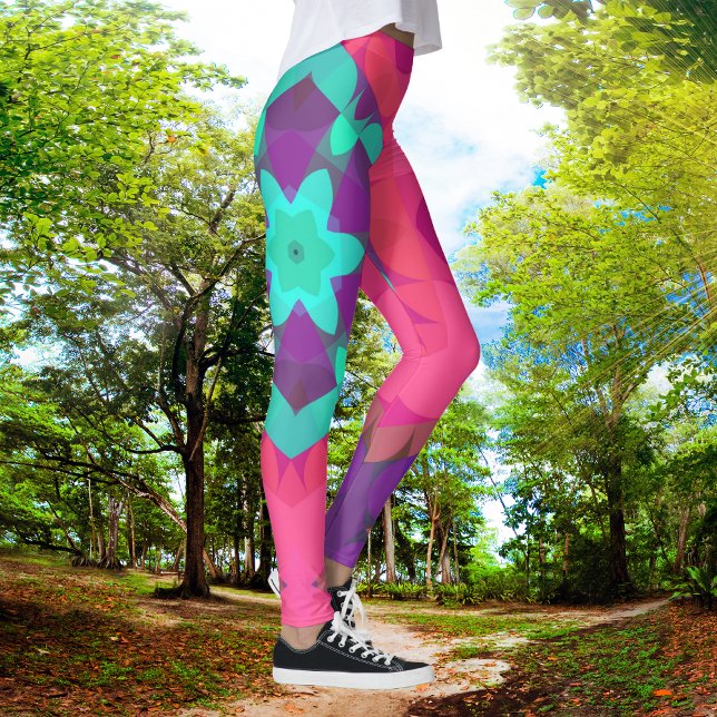 Leggings Fleur Mandala rose bleu et violet rétro (Créateur téléchargé)