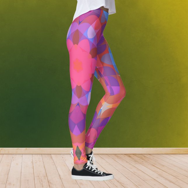 Leggings Fleur Mandala rose bleu et violet rétro (Créateur téléchargé)