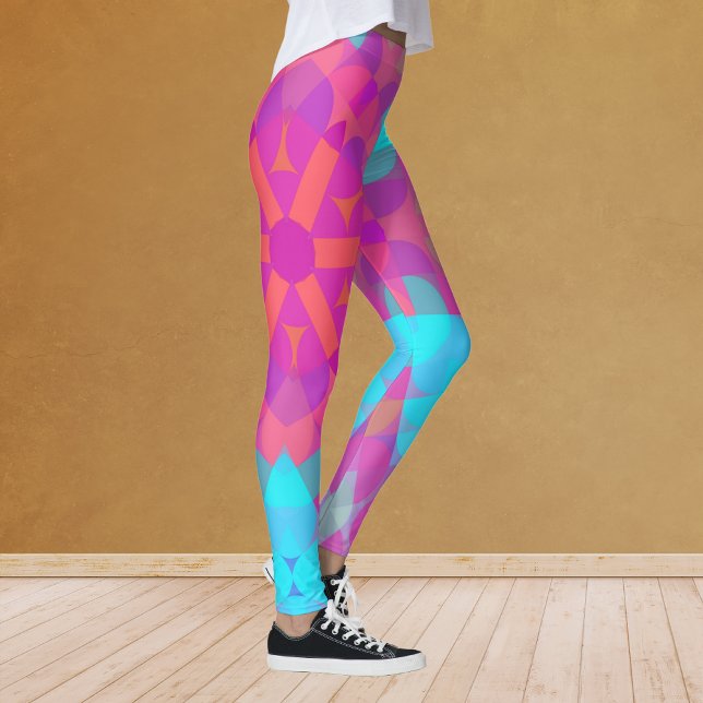Leggings Fleur Mandala rose bleu et violet rétro (Créateur téléchargé)