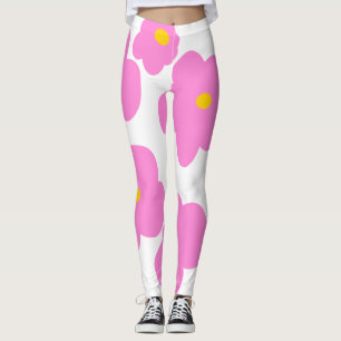 Leggings Fleur marguerite rose jaune moderne motif élégant