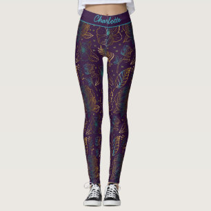 Leggings Fleur motif floral violet nom personnalisé