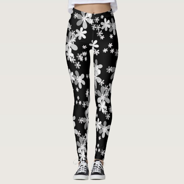 Leggings fleur noir blanc (Devant)