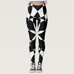 Leggings Fleur noire et blanche mandala mosaïque rétro