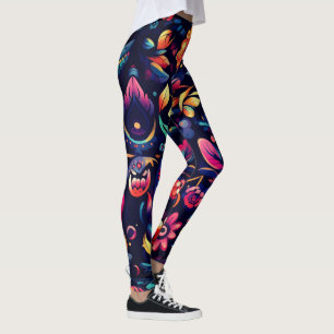 Leggings Fleur orange jaune rose coloré Abstrait