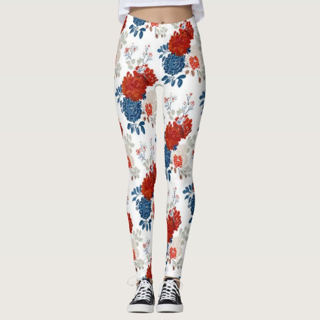 Leggings Fleur Patriote Rouge Bleu Blanc (4) (Devant)