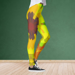Leggings Fleur rétro Mandala jaune orange et vert