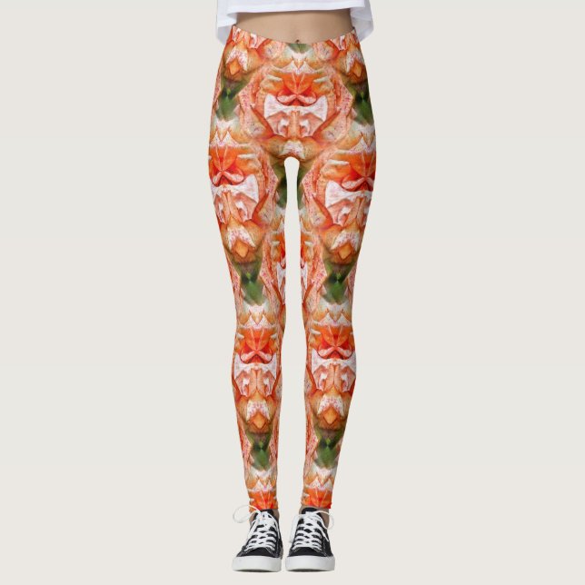 Leggings Fleur Rose de pêche Motif d'art Abstrait (Devant)
