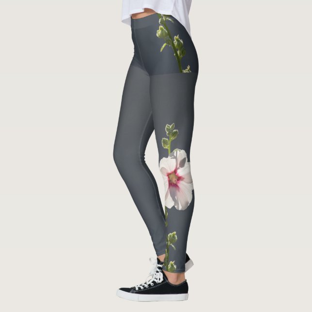 Leggings Fleur rose feuilles vert pâle sur gris foncé (Gauche)