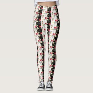 Leggings Fleur rose noir & blanc Gratté