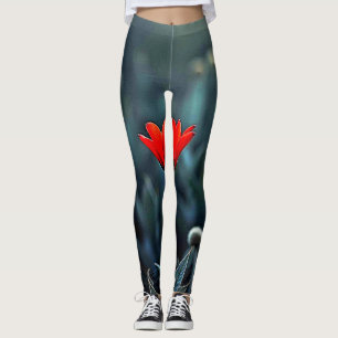 Leggings Fleur Rouge Art de la Solitude de la Nuit Sombre