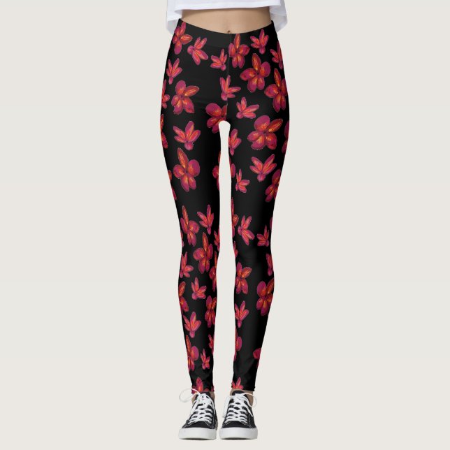 Leggings Fleur rouge en fleurs (Devant)
