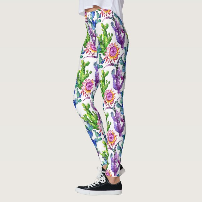 Leggings Fleur sauvage aquarelle Cactus Motif (Gauche)