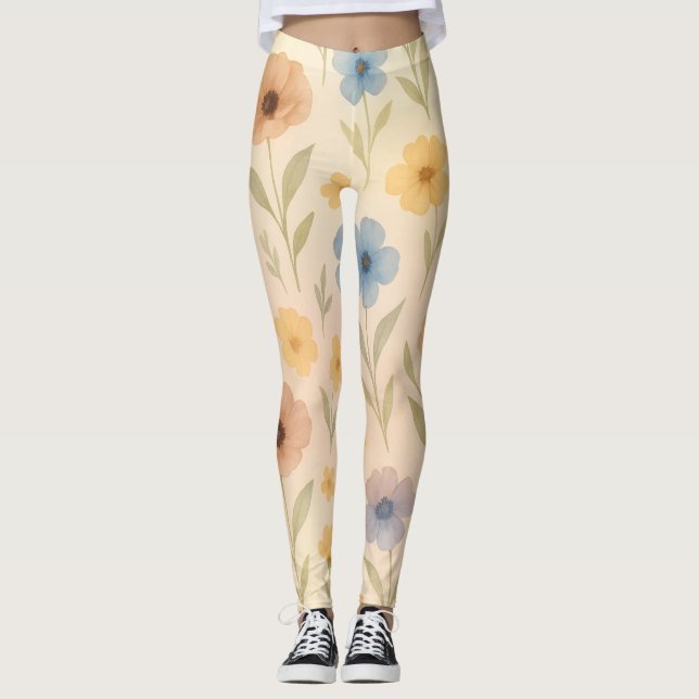 Leggings Fleur sauvage boho aquarelle  (Devant)