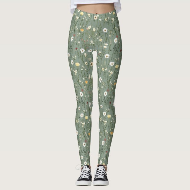 Leggings Fleur sauvage Dusty Sage Floral Vert (Devant)