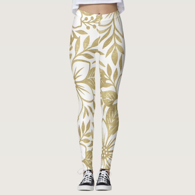 Leggings Fleur tropicale élégante moderne dorée en floraiso (Devant)