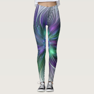 Leggings Fleur verte abstraite moderne fractale violette