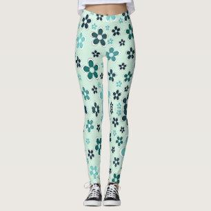Leggings Fleur verte et bleue sur arrière - plan vert clair