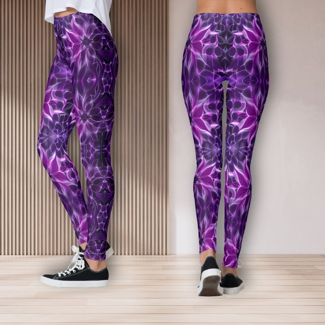 Leggings Fleur violette profonde fractale hypnotique (Créateur téléchargé)