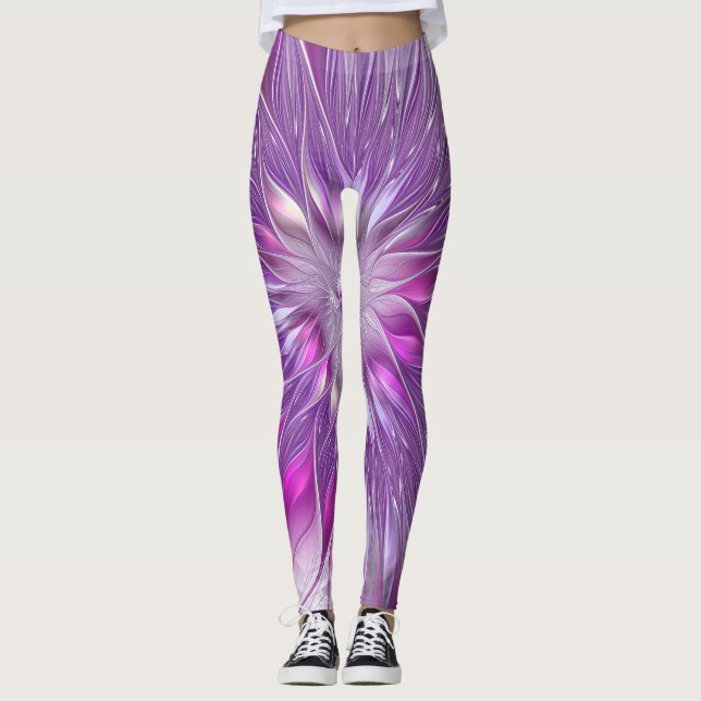 Leggings Fleur violette rose Passion Abstrait Art fractal (Devant)