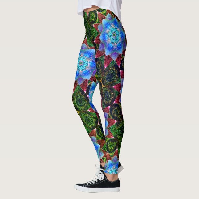 Leggings Fleur virtuelle bleu rustique ou lugubre (Gauche)
