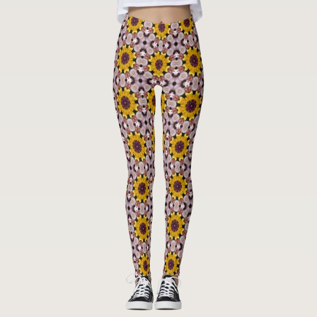 Leggings fleuris à motif pour femmes ensoleillés (Devant)