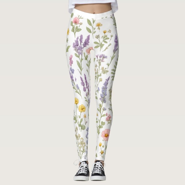 Leggings Fleuris Aquarelle Prairie Fleurie (Devant)
