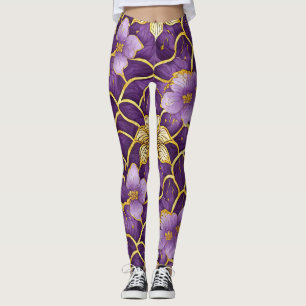 Leggings Fleuris Japonais Violet Or
