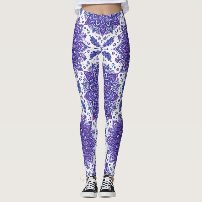 Leggings Fleuris Mandala Bohème Violet (Devant)