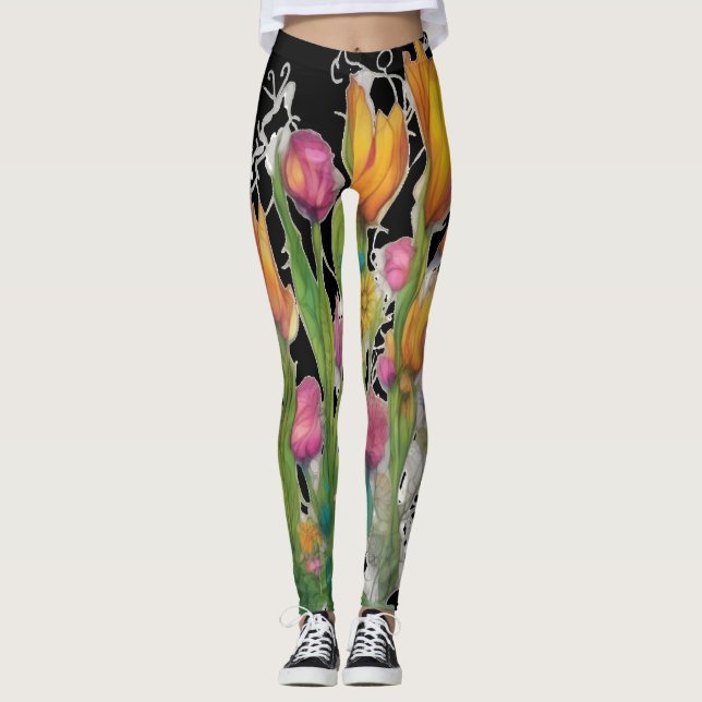 Leggings fleuris modernes sauvages (Devant)