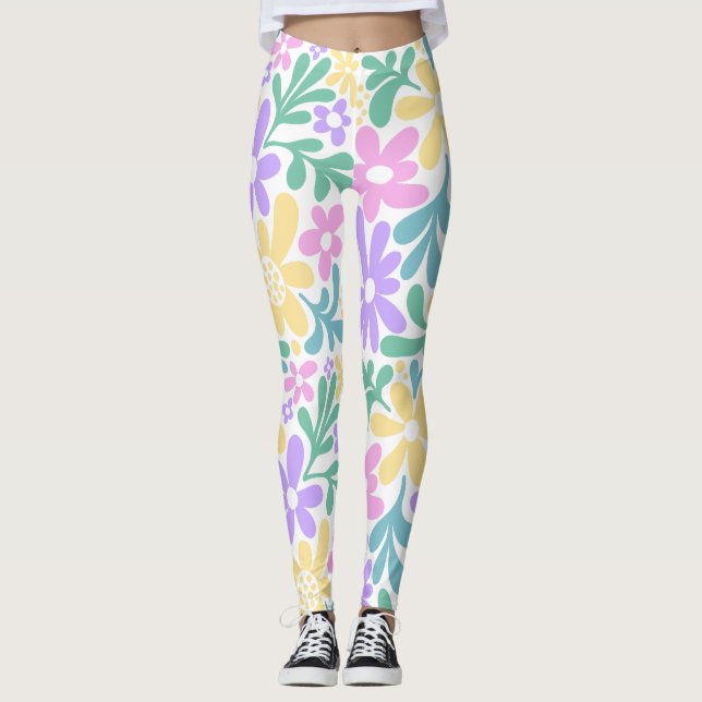 Leggings Fleuris Rétro Pastel Audacieux (Devant)