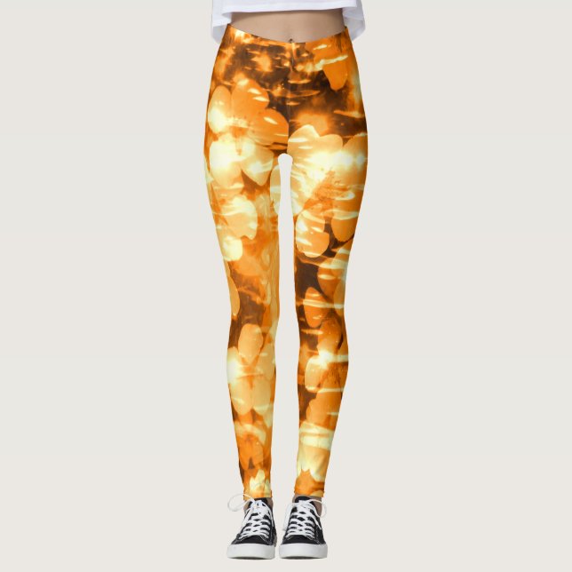 Leggings Fleurs Abstraites Orange Clair Eaux Ensoleillées (Devant)