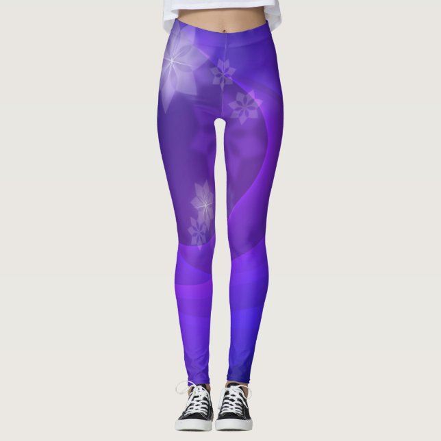 Leggings Fleurs Abstraites sur Arrière - plan Indigo plié (Devant)