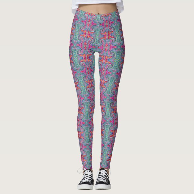 Leggings Fleurs Abstraites Vagues Arc-en-ciel Psychédélique (Devant)