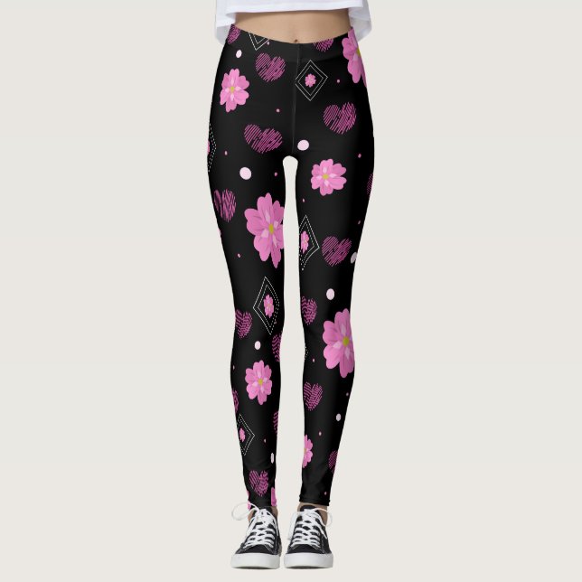 Leggings Fleurs Aimer Valentine Motif Jeu d'oreiller (Devant)