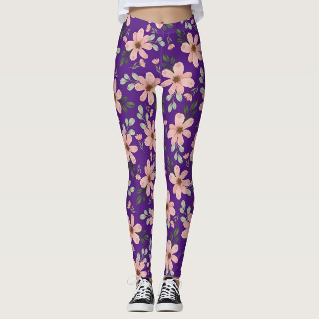 Leggings fleurs aquarelles roses motif (Devant)