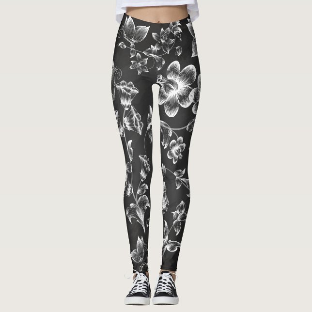 Leggings Fleurs blanches (Black and White Floral Arrangement Leggings!)