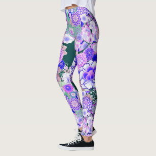 Leggings FLEURS BLANCHES BLEUES PIONNIÈRES, Floral japonais