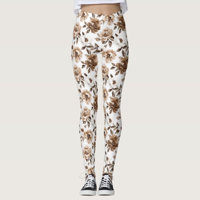 Leggings Fleurs blanches crème Brown (Devant)