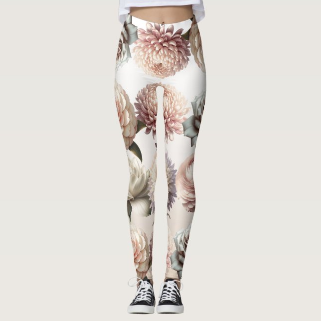 Leggings Fleurs blanches crémeuses rose pêche mariage flora (Devant)