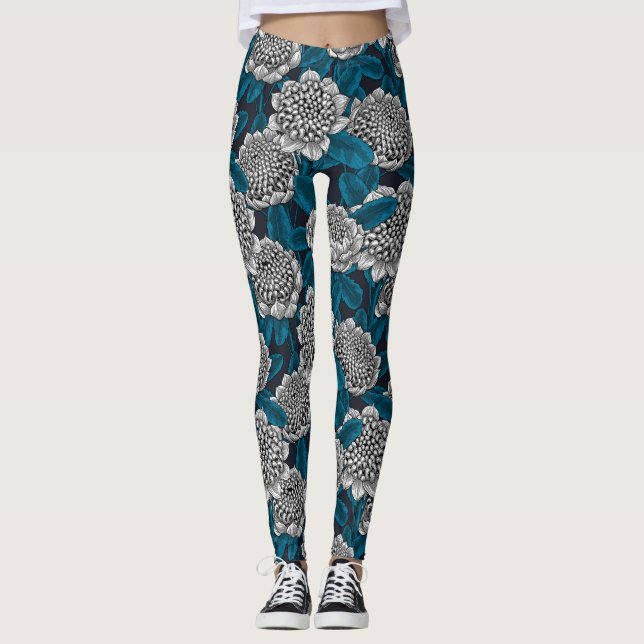 Leggings Fleurs blanches de waratah (Devant)