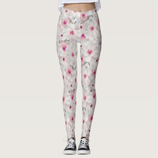 Leggings Fleurs blanches et roses délicates (Devant)