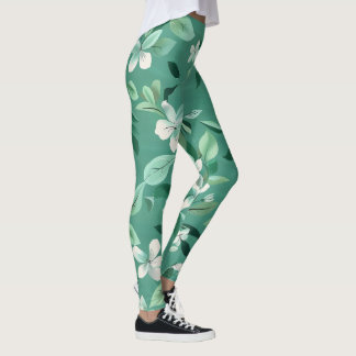 Leggings Fleurs blanches fantaisistes sur Turquoise