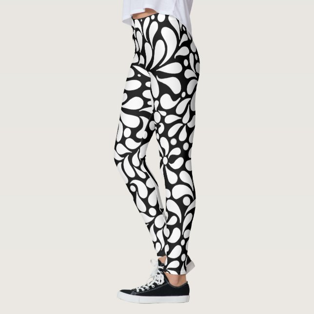 Leggings Fleurs blanches modernes en gras sur arrière - pla (Gauche)