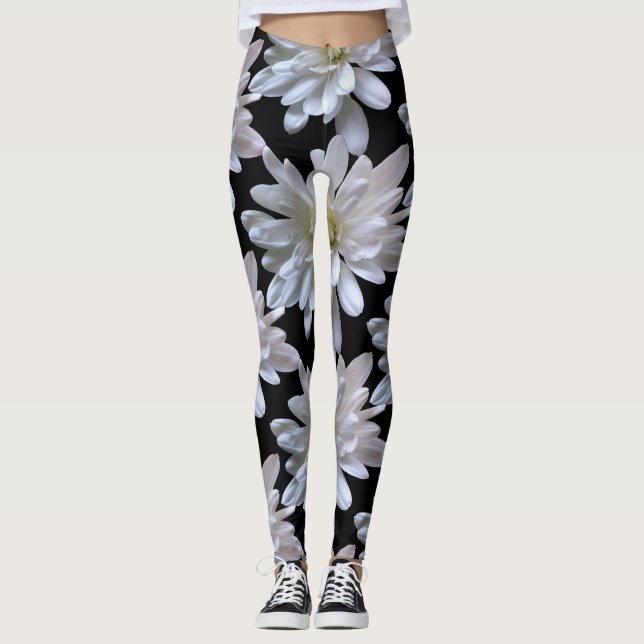 Leggings Fleurs blanches motifs de marguerite (Devant)