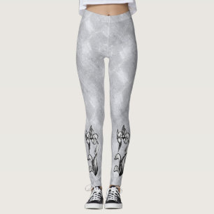Leggings Fleurs blanches noires abstraites d'éclat sur