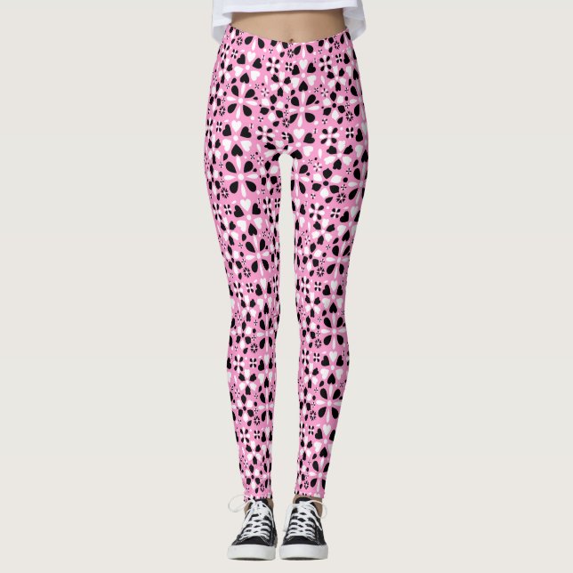 Leggings Fleurs blanches noires mignonnes (Devant)