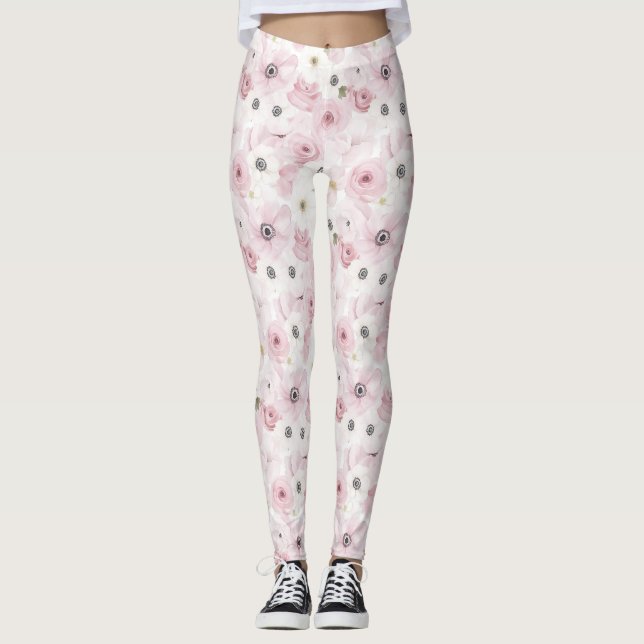 Leggings Fleurs blanches roses (Devant)