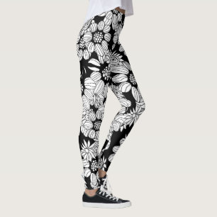 Leggings Fleurs blanches sur un arrière - plan noir