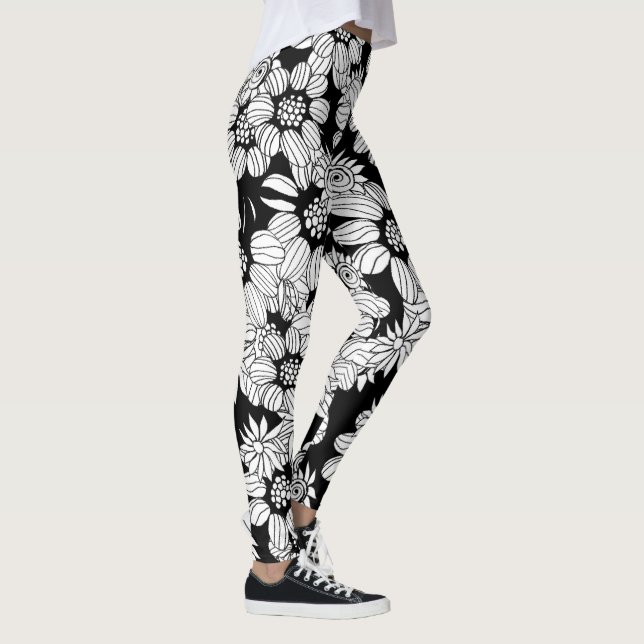 Leggings Fleurs blanches sur un arrière - plan noir (Droite)