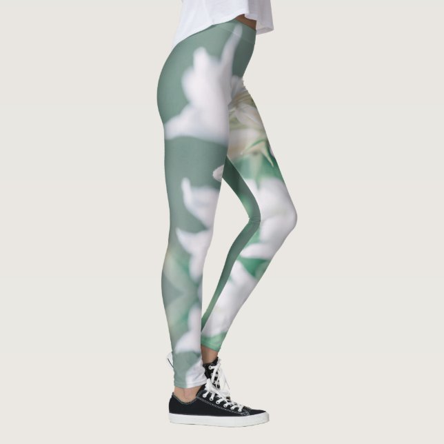Leggings Fleurs blanches vert pastel pâle en cloche (Droite)